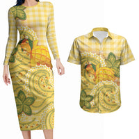 Hawaii Palaka Couples Matching Long Sleeve Bodycon Dress and Hawaiian Shirt Cute Ripe Mango Turtle On The Waves