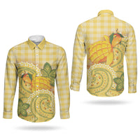Hawaii Palaka Couples Matching Long Sleeve Bodycon Dress and Long Sleeve Button Shirt Cute Ripe Mango Turtle On The Waves