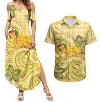 Hawaii Palaka Couples Matching Summer Maxi Dress and Hawaiian Shirt Cute Ripe Mango Turtle On The Waves
