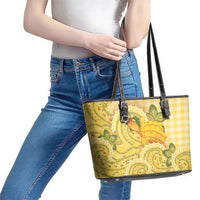 Hawaii Palaka Leather Tote Bag Cute Ripe Mango Turtle On The Waves