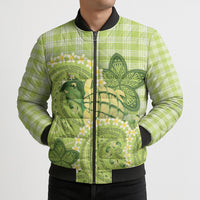 Hawaii Palaka Bomber Puffer Jacket Cute Green Mango Turtle On The Waves