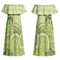 Hawaii Palaka Couples Matching Off Shoulder Maxi Dress and Hawaiian Shirt Cute Green Mango Turtle On The Waves