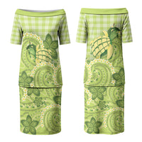 Hawaii Palaka Couples Matching Puletasi and Hawaiian Shirt Cute Green Mango Turtle On The Waves