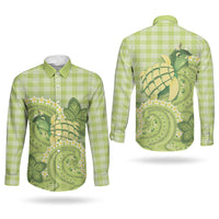 Hawaii Palaka Couples Matching Tank Maxi Dress and Long Sleeve Button Shirt Cute Green Mango Turtle On The Waves
