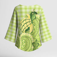 Hawaii Palaka Kimono Sleeve Blouse Cute Green Mango Turtle On The Waves