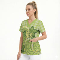 Hawaii Palaka Scrub Top Cute Green Mango Turtle On The Waves