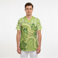 Hawaii Palaka Scrub Top Cute Green Mango Turtle On The Waves