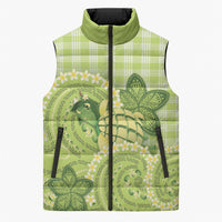 Hawaii Palaka Sleeveless Puffer Jacket Cute Green Mango Turtle On The Waves