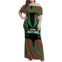 Custom Aotearoa Ngati Hine Family Matching Off Shoulder Maxi Dress and Hawaiian Shirt Maori Pattern New Zealand DT05 Mom's Dress Green - Polynesian Pride