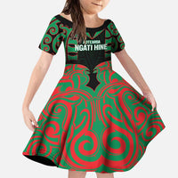 Custom Aotearoa Ngati Hine Family Matching Puletasi and Hawaiian Shirt Maori Pattern New Zealand DT05 Daughter's Dress Green - Polynesian Pride