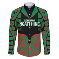 Custom Aotearoa Ngati Hine Family Matching Puletasi and Hawaiian Shirt Maori Pattern New Zealand DT05 Dad's Shirt - Long Sleeve Green - Polynesian Pride