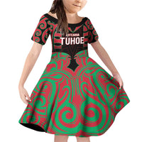 Custom Aotearoa Tuhoe Family Matching Off Shoulder Short Dress and Hawaiian Shirt Maori Pattern New Zealand DT05 Daughter's Dress Red - Polynesian Pride