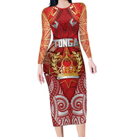 Tonga King's Birthday Family Matching Long Sleeve Bodycon Dress and Hawaiian Shirt Gold Royal Crown Tribal Patterns