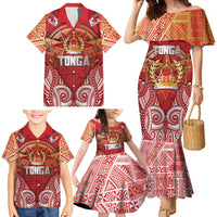 Tonga King's Birthday Family Matching Mermaid Dress and Hawaiian Shirt Gold Royal Crown Tribal Patterns