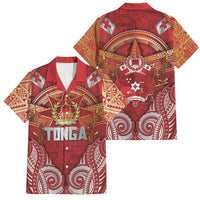 Tonga King's Birthday Family Matching Mermaid Dress and Hawaiian Shirt Gold Royal Crown Tribal Patterns DT05 Dad's Shirt - Short Sleeve Red - Polynesian Pride