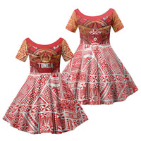 Tonga King's Birthday Family Matching Mermaid Dress and Hawaiian Shirt Gold Royal Crown Tribal Patterns DT05 Daughter's Dress Red - Polynesian Pride