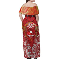 Tonga King's Birthday Family Matching Off Shoulder Maxi Dress and Hawaiian Shirt Gold Royal Crown Tribal Patterns