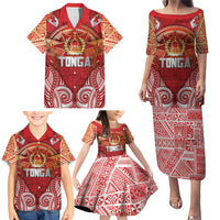 Tonga King's Birthday Family Matching Puletasi and Hawaiian Shirt Gold Royal Crown Tribal Patterns