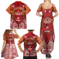 Tonga King's Birthday Family Matching Summer Maxi Dress and Hawaiian Shirt Gold Royal Crown Tribal Patterns DT05 Mom's Dress Red - Polynesian Pride