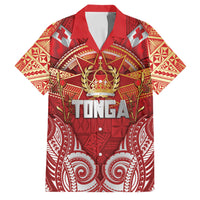 Tonga King's Birthday Family Matching Summer Maxi Dress and Hawaiian Shirt Gold Royal Crown Tribal Patterns DT05 Dad's Shirt - Short Sleeve Red - Polynesian Pride