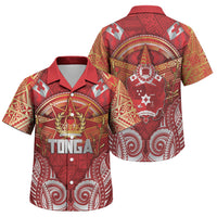 Tonga King's Birthday Family Matching Summer Maxi Dress and Hawaiian Shirt Gold Royal Crown Tribal Patterns DT05 Son's Shirt Red - Polynesian Pride