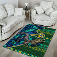Solomon Islands Independence Day Area Rug Crocodile Hibiscus Tribal Pattern DT05 - Polynesian Pride