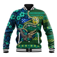 Personalised Solomon Islands Independence Day Baseball Jacket Crocodile Hibiscus Tribal Pattern DT05 Unisex Green - Polynesian Pride