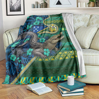 Solomon Islands Independence Day Blanket Crocodile Hibiscus Tribal Pattern DT05 Green - Polynesian Pride