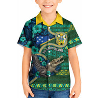 Personalised Solomon Islands Independence Day Kid Hawaiian Shirt Crocodile Hibiscus Tribal Pattern DT05 Kid Green - Polynesian Pride