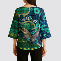 Personalised Solomon Islands Independence Day Kimono Sleeve Blouse Crocodile Hibiscus Tribal Pattern