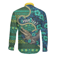 Personalised Solomon Islands Independence Day Long Sleeve Button Shirt Crocodile Hibiscus Tribal Pattern DT05 - Polynesian Pride