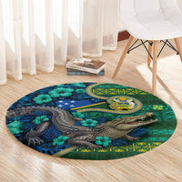 Solomon Islands Independence Day Round Carpet Crocodile Hibiscus Tribal Pattern DT05 - Polynesian Pride