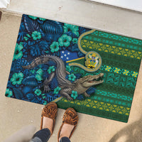 Solomon Islands Independence Day Rubber Doormat Crocodile Hibiscus Tribal Pattern DT05 - Polynesian Pride