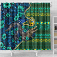 Solomon Islands Independence Day Shower Curtain Crocodile Hibiscus Tribal Pattern DT05 - Polynesian Pride