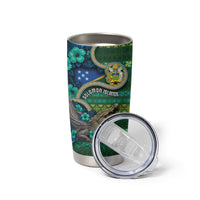 Personalised Solomon Islands Independence Day Tumbler Cup Crocodile Hibiscus Tribal Pattern