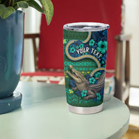 Personalised Solomon Islands Independence Day Tumbler Cup Crocodile Hibiscus Tribal Pattern