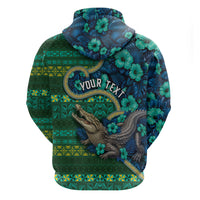 Personalised Solomon Islands Independence Day Zip Hoodie Crocodile Hibiscus Tribal Pattern
