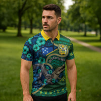 Personalised Solomon Islands Independence Day Zipper Polo Shirt Crocodile Hibiscus Tribal Pattern DT05 - Polynesian Pride