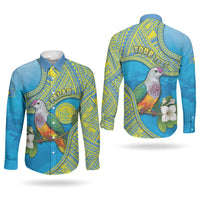 Personalised Palau Biib Bird Couples Matching Long Sleeve Bodycon Dress and Long Sleeve Button Shirt Rur Flower And Rock Islands Patterns DT05 - Polynesian Pride