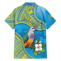 Personalised Palau Biib Bird Family Matching Off Shoulder Maxi Dress and Hawaiian Shirt Rur Flower And Rock Islands Patterns DT05 Dad's Shirt - Long Sleeve Blue - Polynesian Pride