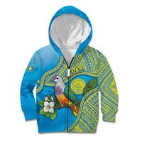 Personalised Palau Biib Bird Kid Hoodie Rur Flower And Rock Islands Patterns DT05 Zip Hoodie Blue - Polynesian Pride