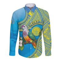 Personalised Palau Biib Bird Long Sleeve Button Shirt Rur Flower And Rock Islands Patterns