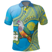 Personalised Palau Biib Bird Polo Shirt Rur Flower And Rock Islands Patterns DT05 Blue - Polynesian Pride