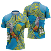 Personalised Palau Biib Bird Zipper Polo Shirt Rur Flower And Rock Islands Patterns DT05 - Polynesian Pride
