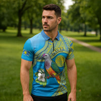 Personalised Palau Biib Bird Zipper Polo Shirt Rur Flower And Rock Islands Patterns DT05 - Polynesian Pride