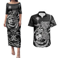 Personalised Guam Liberation Day Couples Matching Puletasi and Hawaiian Shirt Black White Latte Stone Tribal Patterns DT05 Black - Polynesian Pride