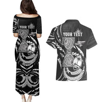 Personalised Guam Liberation Day Couples Matching Puletasi and Hawaiian Shirt Black White Latte Stone Tribal Patterns DT05 - Polynesian Pride