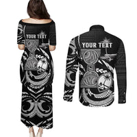 Personalised Guam Liberation Day Couples Matching Puletasi and Long Sleeve Button Shirt Black White Latte Stone Tribal Patterns DT05 - Polynesian Pride