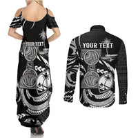 Personalised Guam Liberation Day Couples Matching Summer Maxi Dress and Long Sleeve Button Shirt Black White Latte Stone Tribal Patterns DT05 - Polynesian Pride