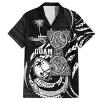 Personalised Guam Liberation Day Family Matching Off Shoulder Short Dress and Hawaiian Shirt Black White Latte Stone Tribal Patterns DT05 Dad's Shirt - Short Sleeve Black - Polynesian Pride